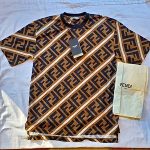 Fendi FF Logo Monogram Short Sleeve T-Shirt – Black Tan – Size XS – NWT